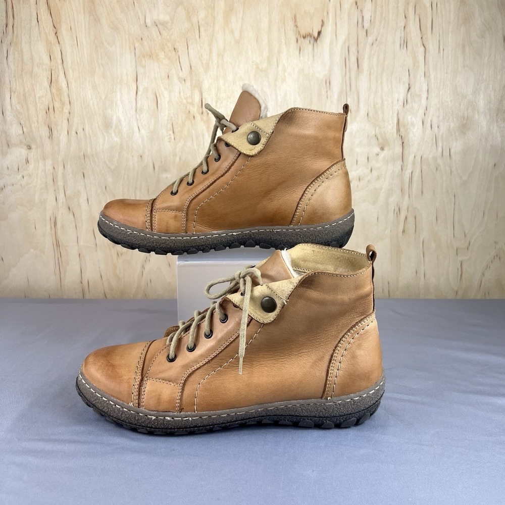 V Italia Kiki Ankle Boots Leather Lace Up Women's 9-9.5 EU 40 Tan Wool